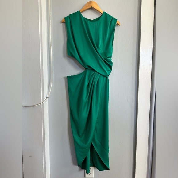 ASOS DESIGN Drape Detail Midi Cut Out Party Dress, 8, Green - Picture 1 of 14